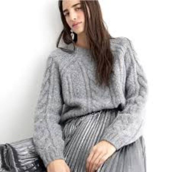 J. Crew Metallic Cable-Knit Sweater Heather Iron Metallic Wool Alpaca Size XS - Picture 8 of 8